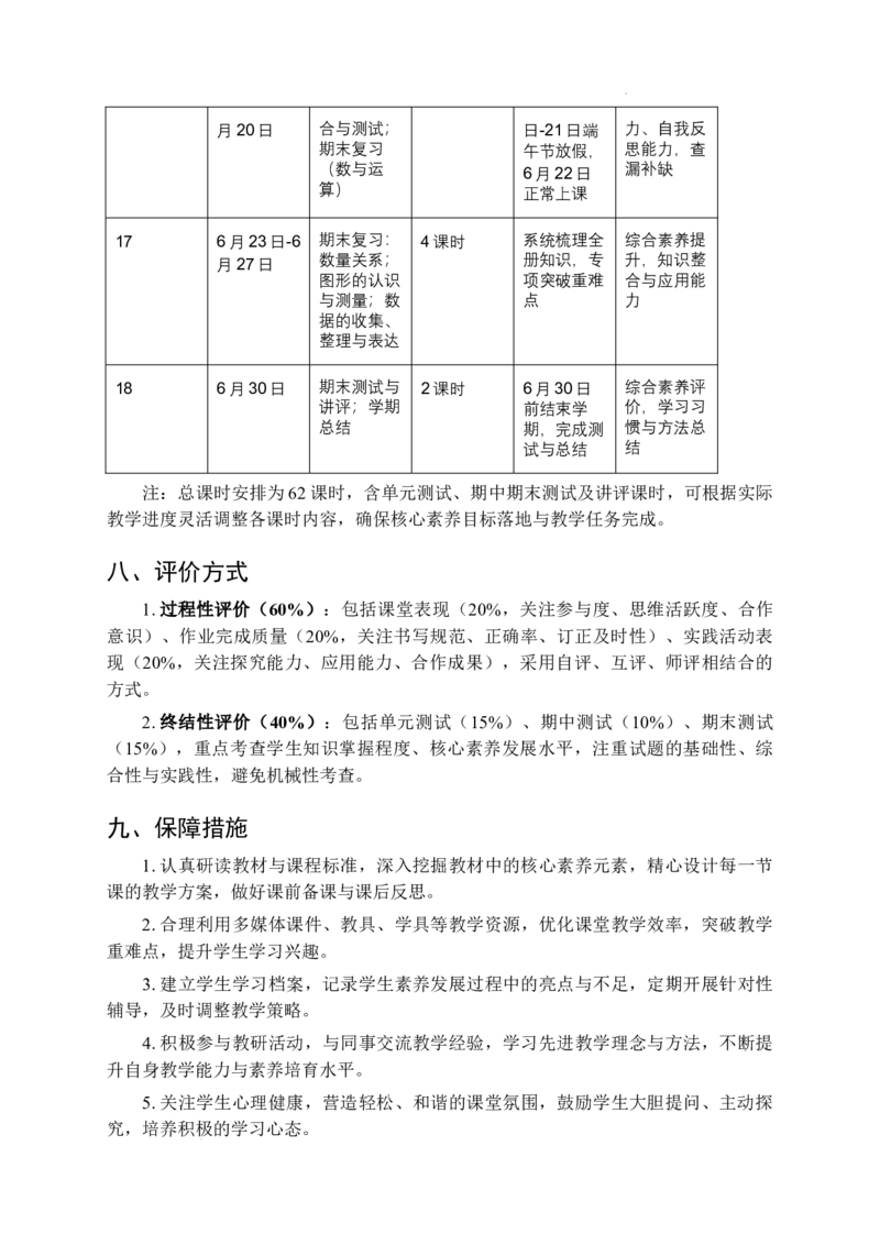 教学计划附教学进度表（其他）-2025-2026学年三年级下册数学苏教版_A151三年级下册数学（苏教版）_2026春新版_第二套_06教学计划