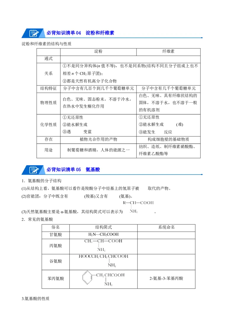 第四章生物大分子速记清单-（人教版2019选择性必修3）（学生版）_高化_595801221724高中化学新人教版选择性必修一二三电子版教案PPT课件高中试卷_选择性必修3册（人教版）_知识清单