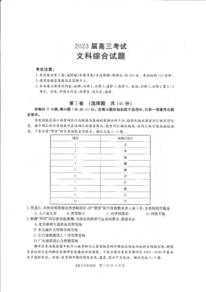 2023届金太阳四川10月大联考文科综合试题_8.2025政治总复习_政治高考模拟题_老高考_2023年_四川省金太阳大联考2022-2023学年高三上学期10月联考文综试题