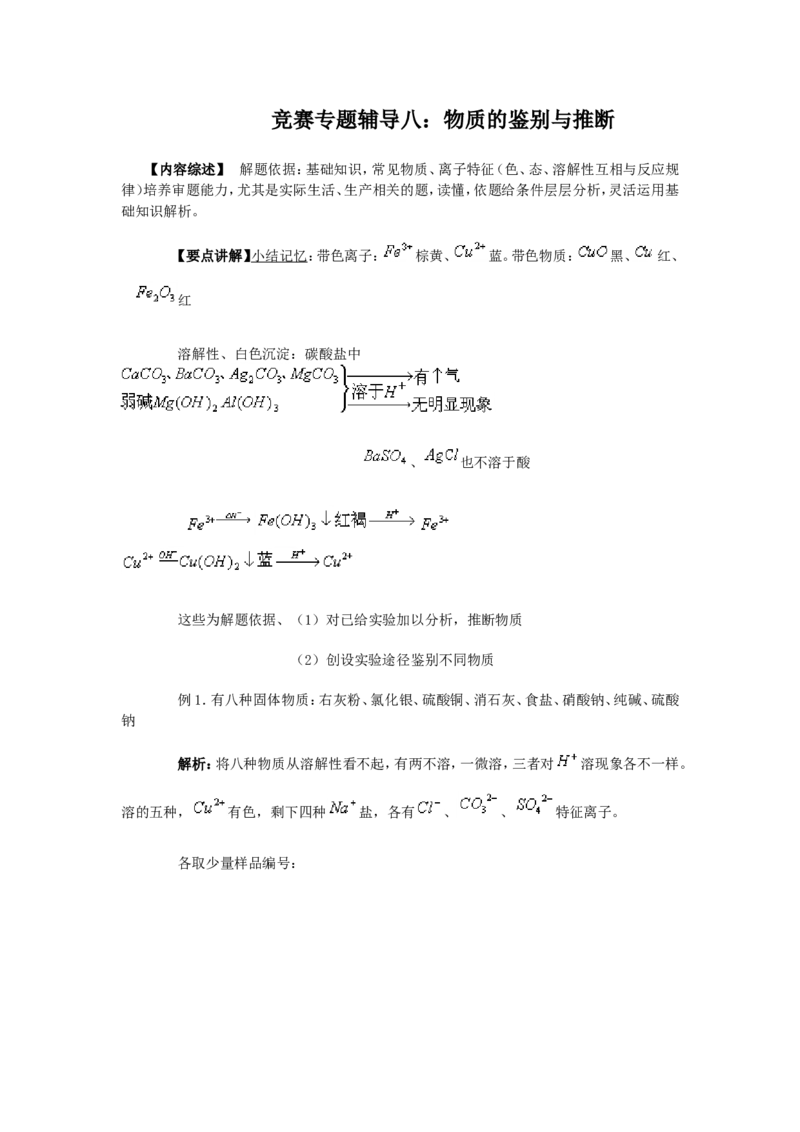 竞赛专题辅导8：物质的鉴别与推断_初中化学_01.人教版初中化学_01.初中化学课件PPT--教案--试题_初中化学全套_化学试题_初中化学竞赛专题辅导
