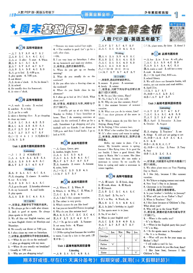 25春周末基础复习人教英语5下_26春四年级上下册人教版_四上英语合集人教版PEP英语四年级上册新教材（教学视频+课件+动画+音频+练习+教案）_17练习资料_《周末基础复习》25春_PEP版
