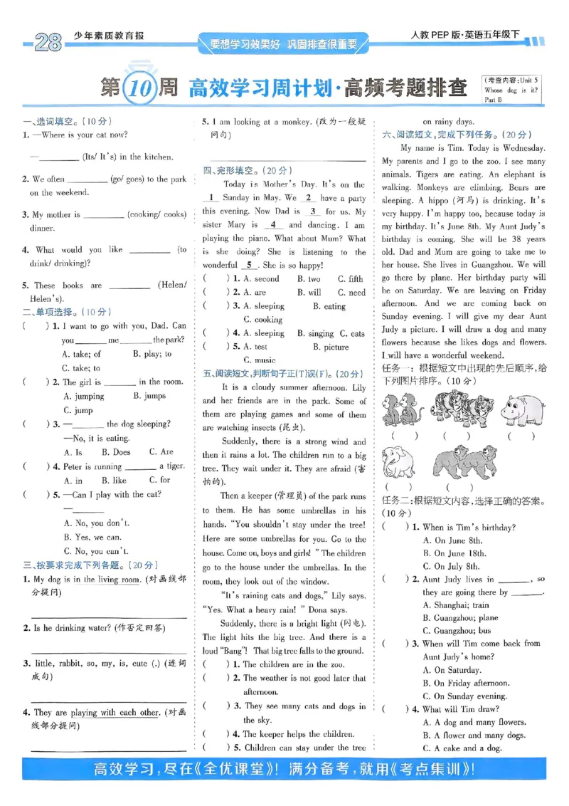 25春周末基础复习人教英语5下_26春四年级上下册人教版_四上英语合集人教版PEP英语四年级上册新教材（教学视频+课件+动画+音频+练习+教案）_17练习资料_《周末基础复习》25春_PEP版