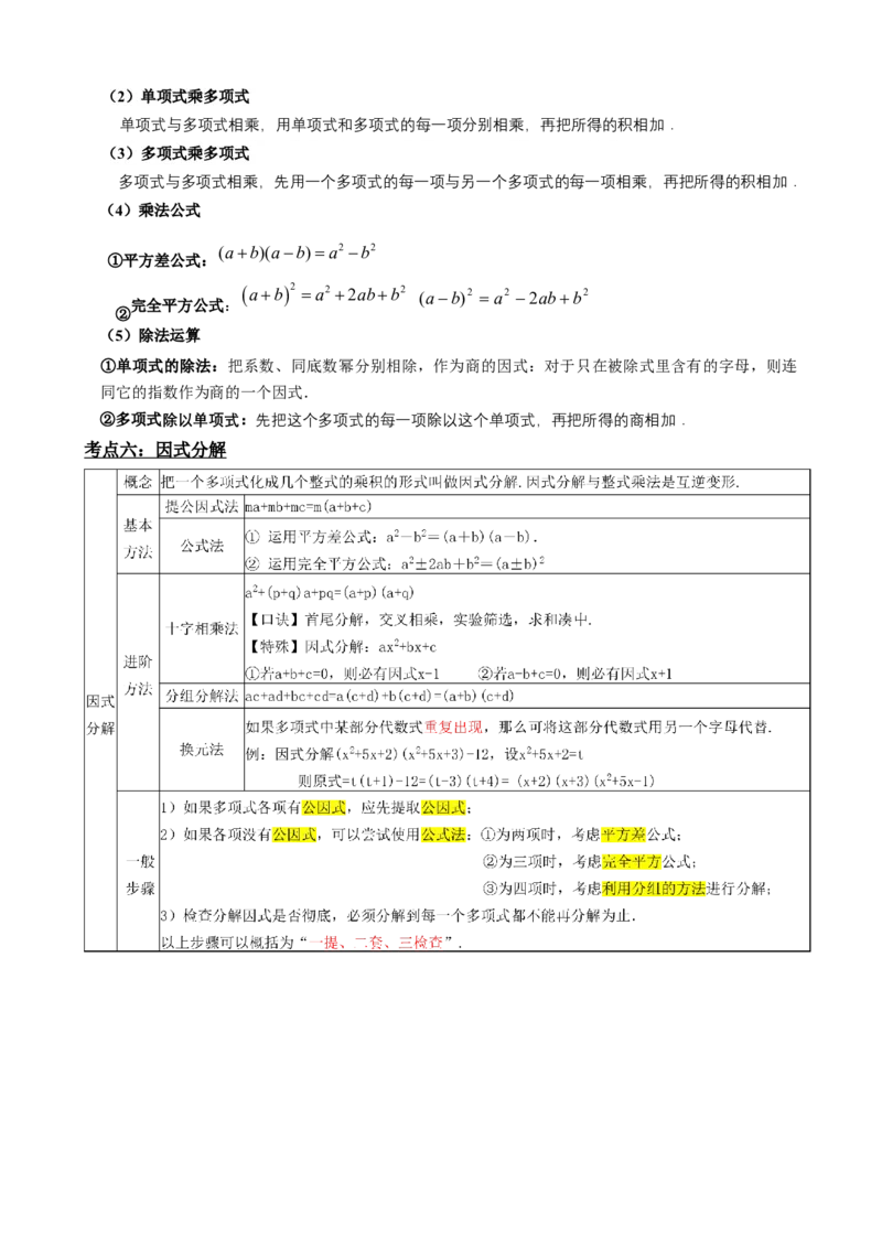 专题02整式与因式分解（原卷版）_中考数学一轮复习word_原卷版