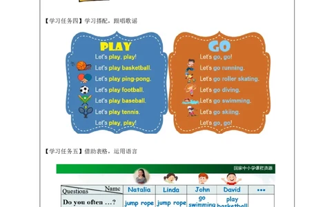 0902四年级英语（人教）Unit+1+Sports+and+Games+(第二课时)3任务单_26春四年级上下册人教版_四上英语合集人教版PEP英语四年级上册新教材（教学视频+课件+动画+音频+练习+教案）