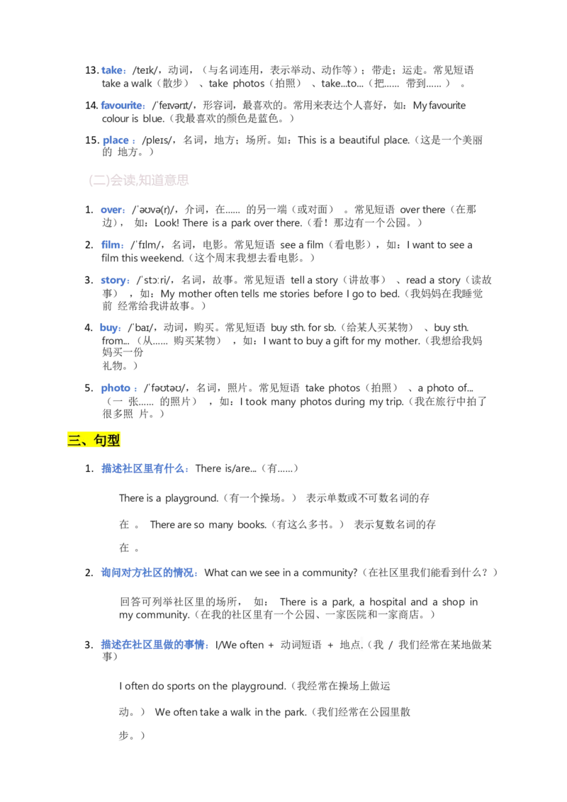 2025秋人教版英语四上Unit3重点知识汇总_26春四年级上下册人教版_四上英语合集人教版PEP英语四年级上册新教材（教学视频+课件+动画+音频+练习+教案）_12单元重点知识（word）