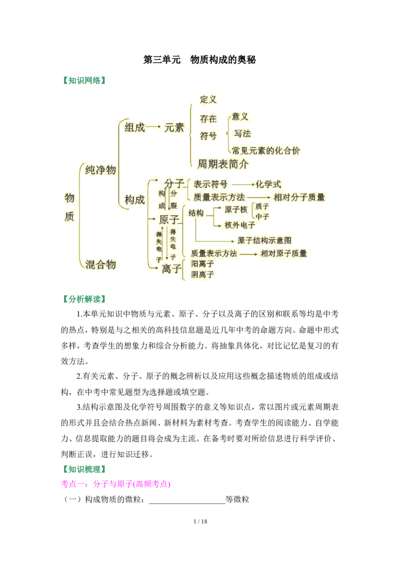 狙击中考之化学总复习：第三单元物质构成的奥秘_初中化学_01.人教版初中化学_07.初中化学中考总复习_狙击中考之化学总复习