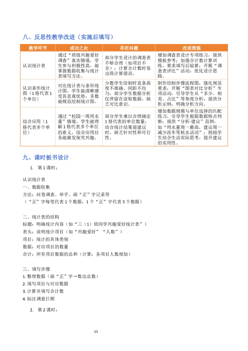 第4单元统计表和条形统计图(一)（大单元整体教学设计）数学苏教版三年级数学下册（新教材）_A151三年级下册数学（苏教版）_2026春新版_第二套_04大单元教学设计