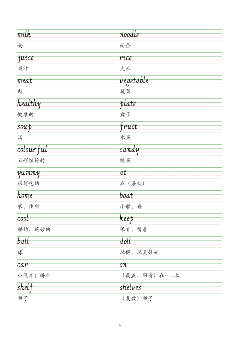 2025春新版三下人教pep版单词意大利斜体字帖-Unit1-6_26春四年级上下册人教版_四上英语合集人教版PEP英语四年级上册新教材（教学视频+课件+动画+音频+练习+教案）_17练习资料