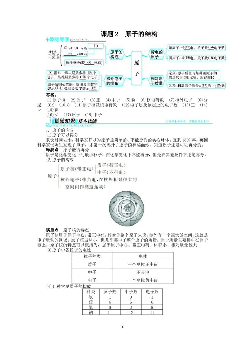 新人教版九年级化学上册例题精讲：第3单元课题2原子的结构_初中化学_01.人教版初中化学_01.初中化学课件PPT--教案--试题_初中化学全套_化学教案