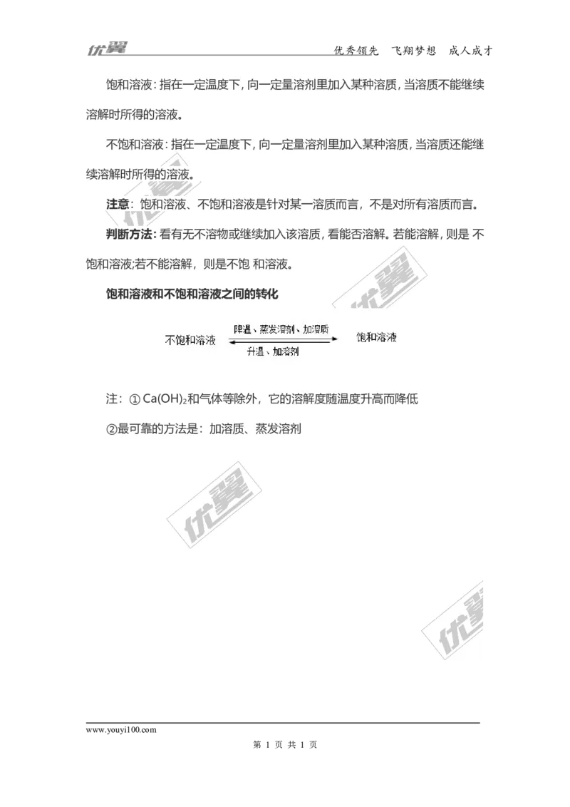 化学复习指导：饱和溶液、不饱和溶液_初中化学_01.人教版初中化学_01.初中化学课件PPT--教案--试题_初中化学全套(课件--教案--配套)_18年初中化学9年级上_18秋九化上(RJ)--7.复习资料