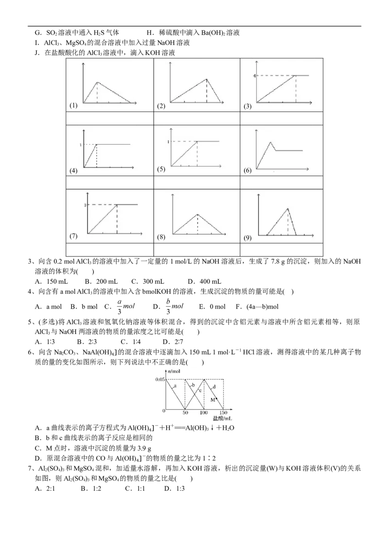 课时3.8&ldquo;铝三角&rdquo;的图像分析及计算-2020-2021学年高一化学必修第一册精品讲义（新教材人教版）_高化_2025春-人教版高中化学_01新版高中化学必修一_5.精品讲义