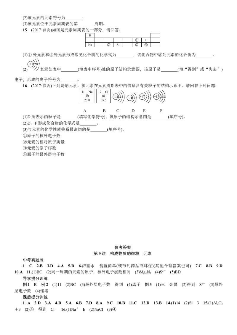 第9讲构成物质的微粒元素_初中化学_01.人教版初中化学_07.初中化学中考总复习_2018年中考化学一轮复习（课件+测试）
