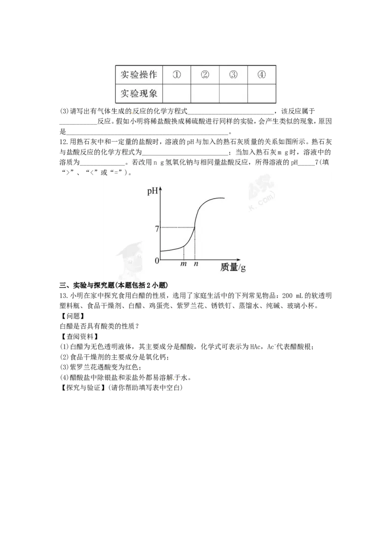 （人教版）九年级下册：第10单元常见的酸和碱检测&bull;知能升级_初中化学_01.人教版初中化学_01.初中化学课件PPT--教案--试题_初中化学18年试卷_人教版九年级化学下册2018