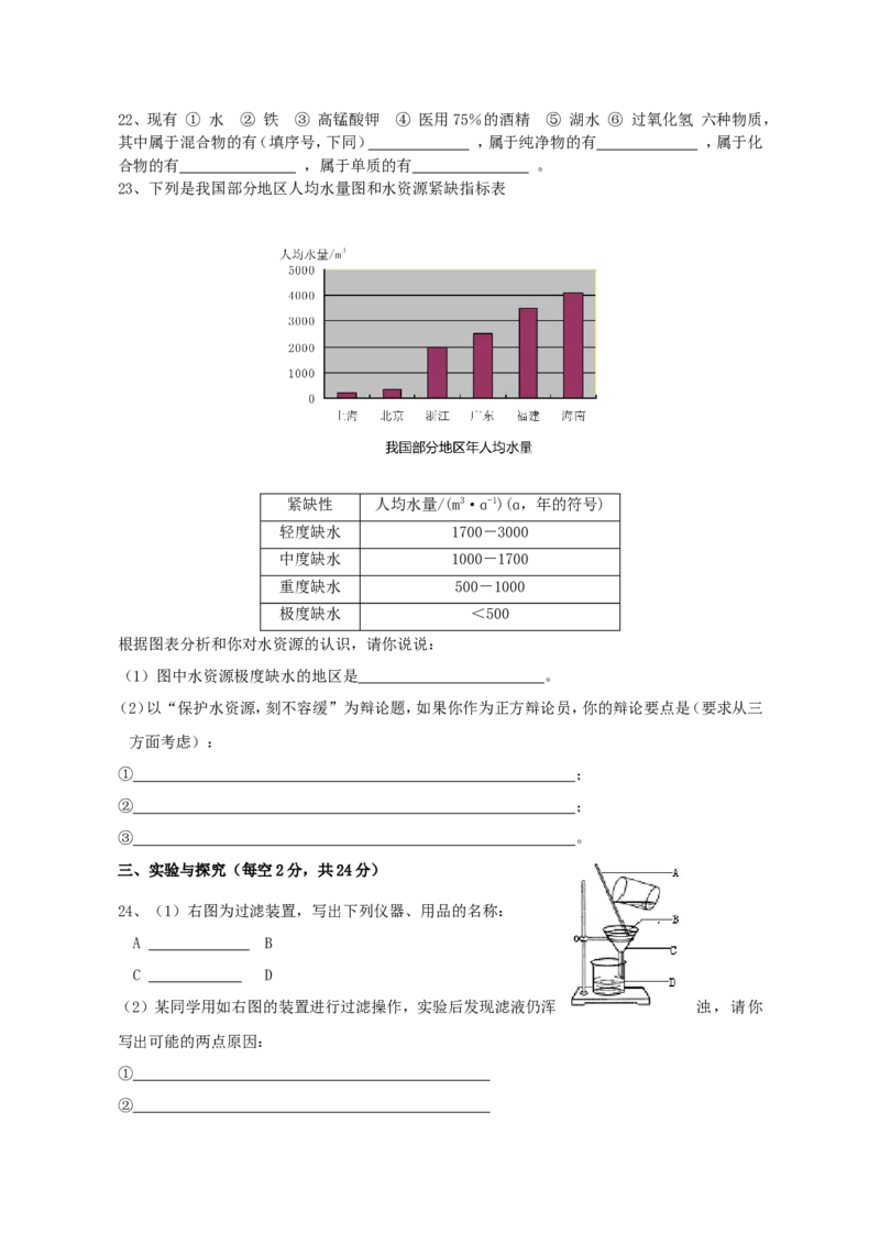 第四单元自然界的水单元测试题(1)_初中化学_01.人教版初中化学_01.初中化学课件PPT--教案--试题_初中化学&mdash;课件&mdash;教案&mdash;试题-推荐_9年级上课件教案试题_9年级上试题_第4单元