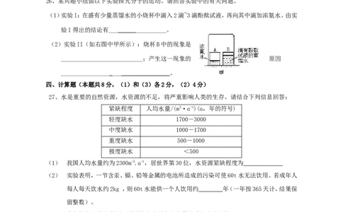 第四单元自然界的水单元测试题(1)_初中化学_01.人教版初中化学_01.初中化学课件PPT--教案--试题_初中化学&mdash;课件&mdash;教案&mdash;试题-推荐_9年级上课件教案试题_9年级上试题_第4单元