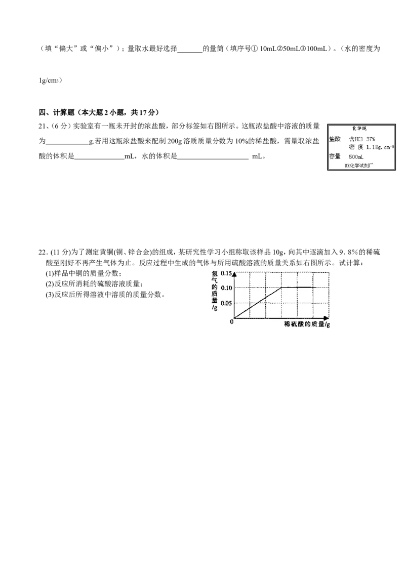 第9单元溶液单元测试题及答案_初中化学_01.人教版初中化学_01.初中化学课件PPT--教案--试题_初中化学全套_化学试题_化学：人教版九年级下册各单元测试题及答案（58份）