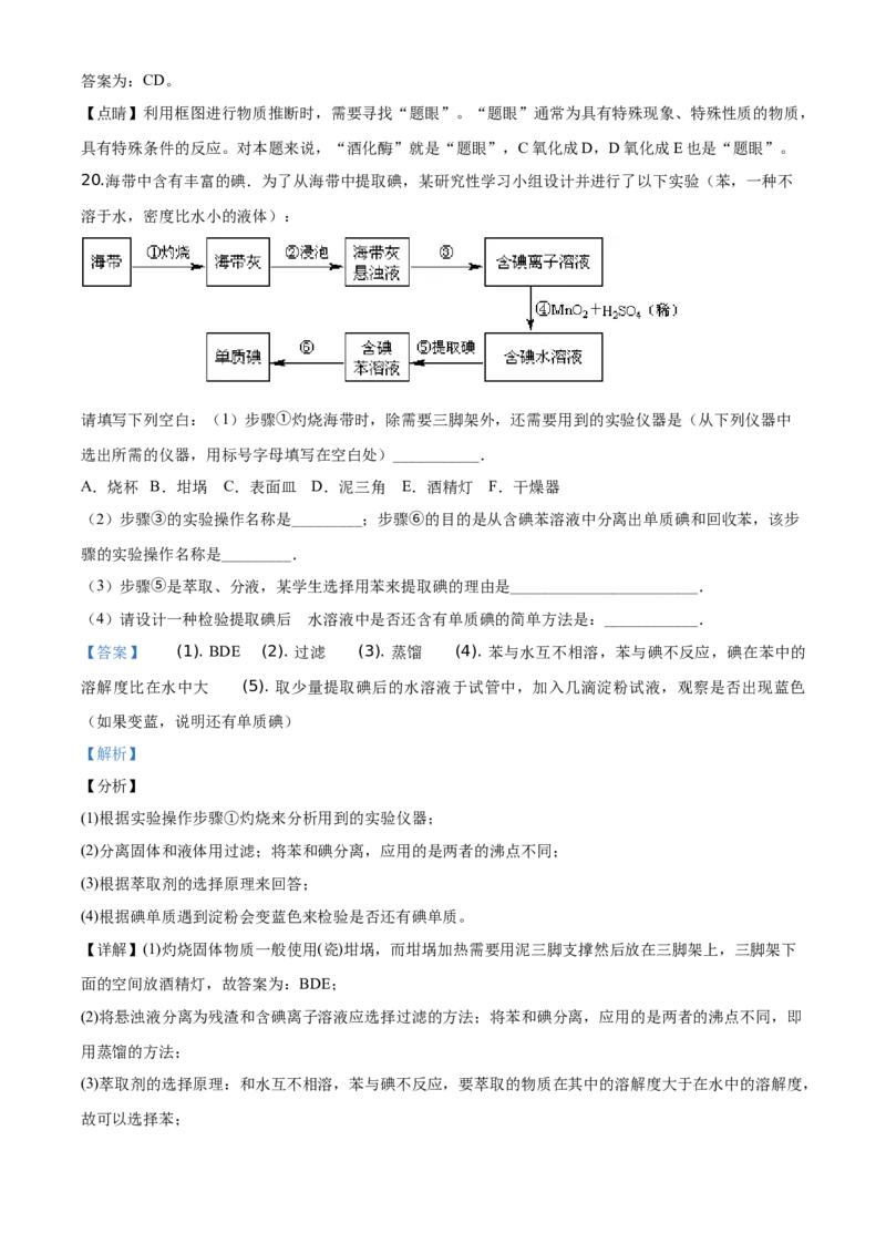精品解析：海南省海口市海南枫叶国际学校2019-2020学年高一下学期期中考试化学试题（解析版）_高化_2025春-人教版高中化学_02新版高中化学必修二_5.试卷习题_期中期末真题