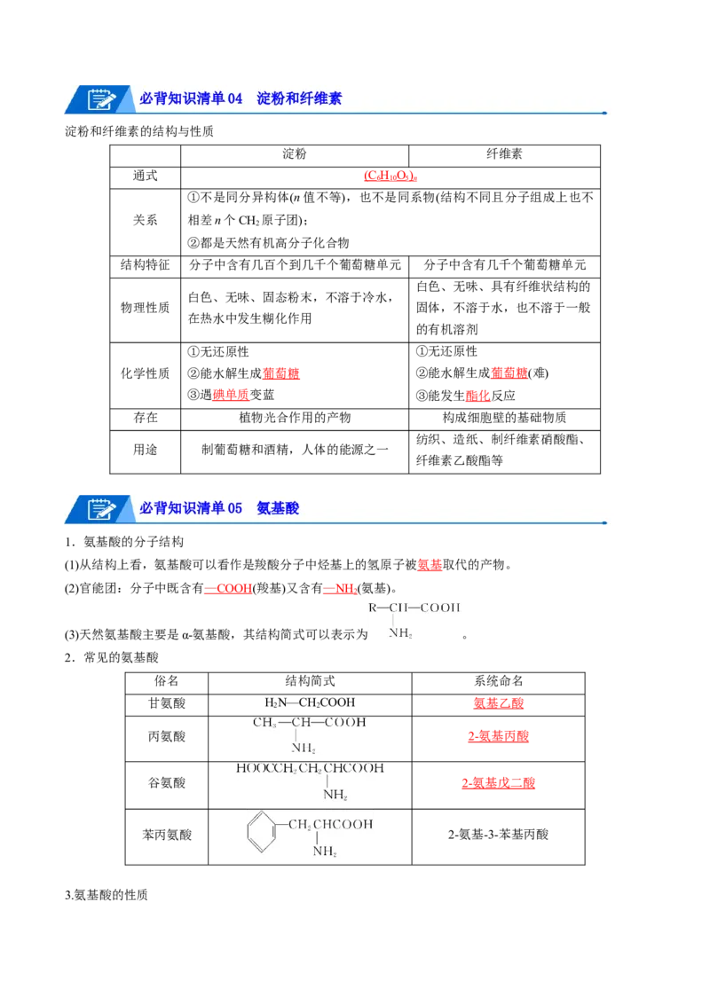 第四章生物大分子速记清单-（人教版2019选择性必修3）（教师版）_高化_595801221724高中化学新人教版选择性必修一二三电子版教案PPT课件高中试卷_选择性必修3册（人教版）_知识清单