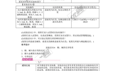 实验活动6酸、碱的化学性质_初中化学_01.人教版初中化学_01.初中化学课件PPT--教案--试题_初中化学全套(课件--教案--配套)_18年初中化学9年级下_18春九化下(RJ)--2.精品教案