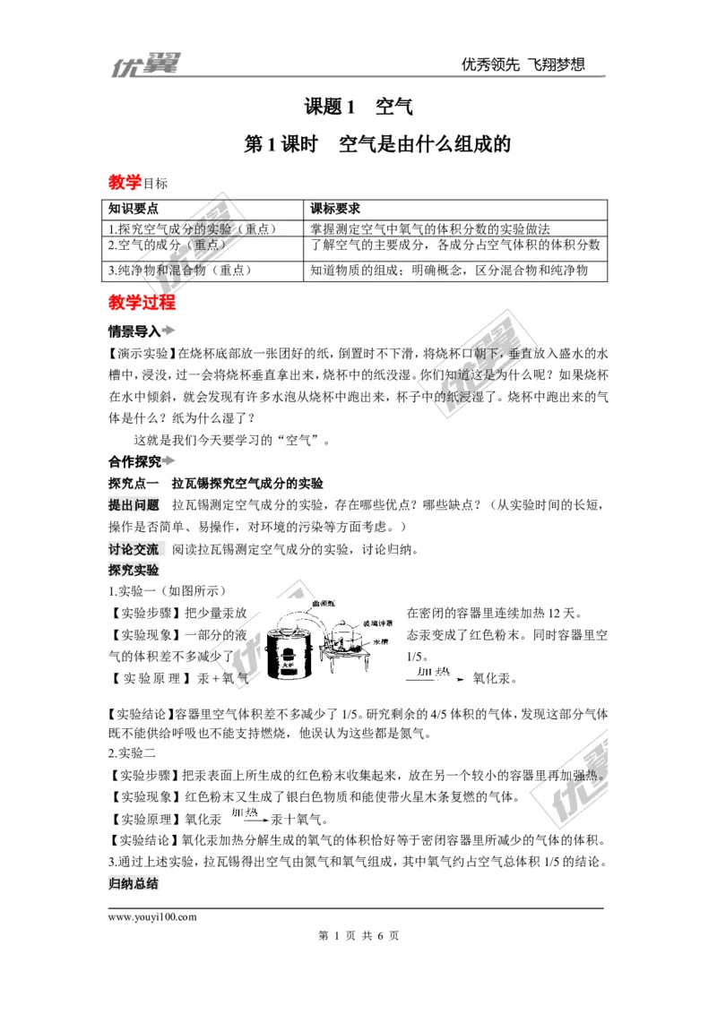 课题1空气_初中化学_01.人教版初中化学_01.初中化学课件PPT--教案--试题_初中化学全套(课件--教案--配套)_18年初中化学9年级上_18秋九化上(RJ)--2.精品教案_2.第二单元我们周围的空气