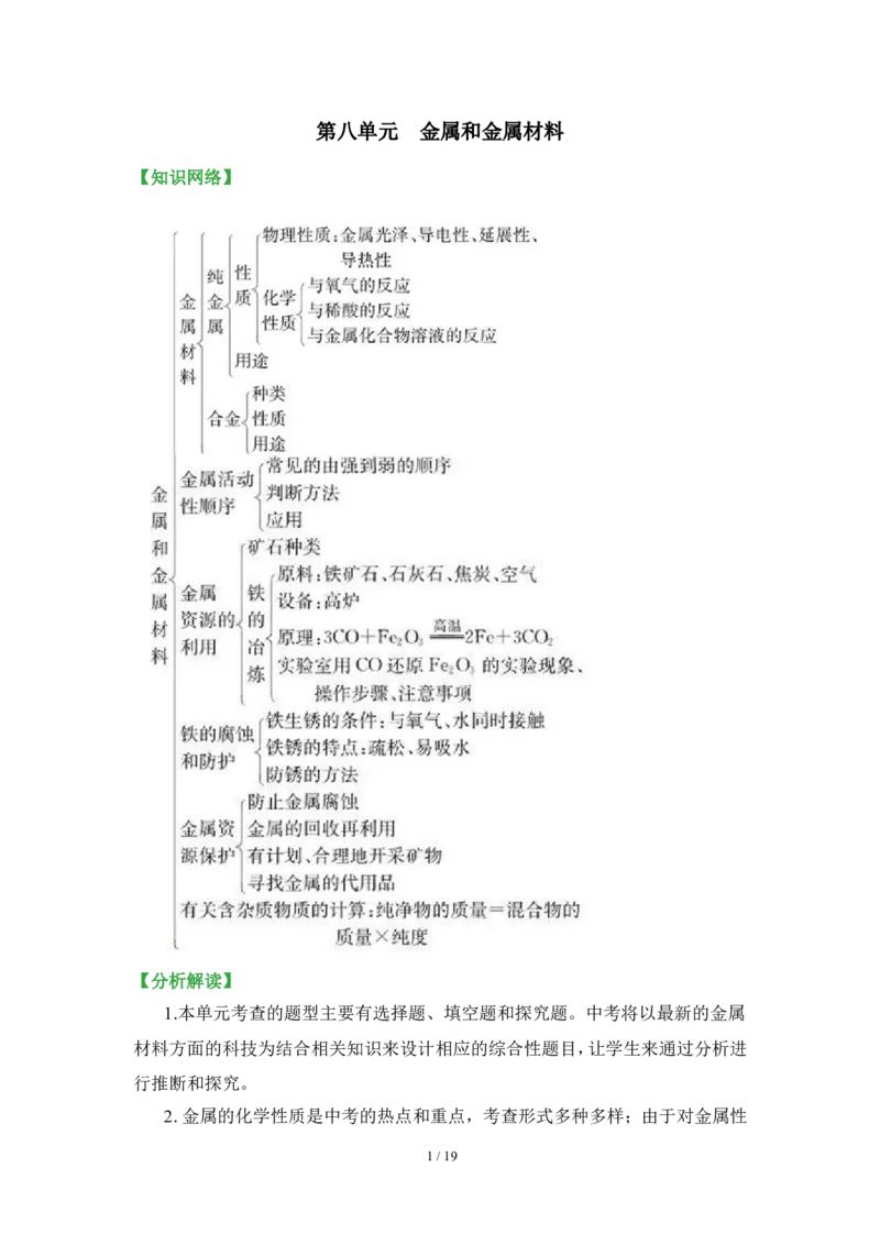 狙击中考之化学总复习：第八单元金属和金属材料_初中化学_01.人教版初中化学_07.初中化学中考总复习_狙击中考之化学总复习