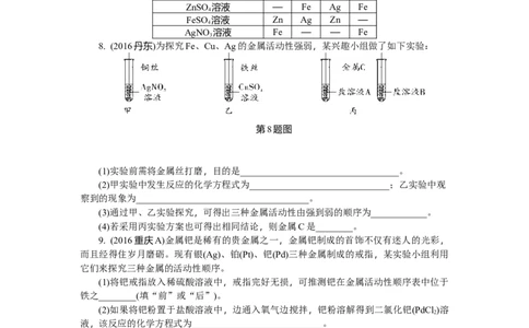 满分特训2018年中考化学专题复习分类集训专题六　金属的化学性质_初中化学_01.人教版初中化学_07.初中化学中考总复习_满分特训2018年中考化学专题复习分类集训