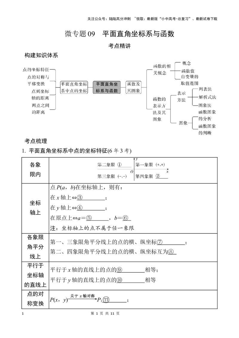 2025年中考数学总复习09平面直角坐标系与函数_02中考总复习（2026版更新中）_02-数学-中考总复习_2025中考复习资料_2025年中考二轮数学总复习微专题学案（含答案）