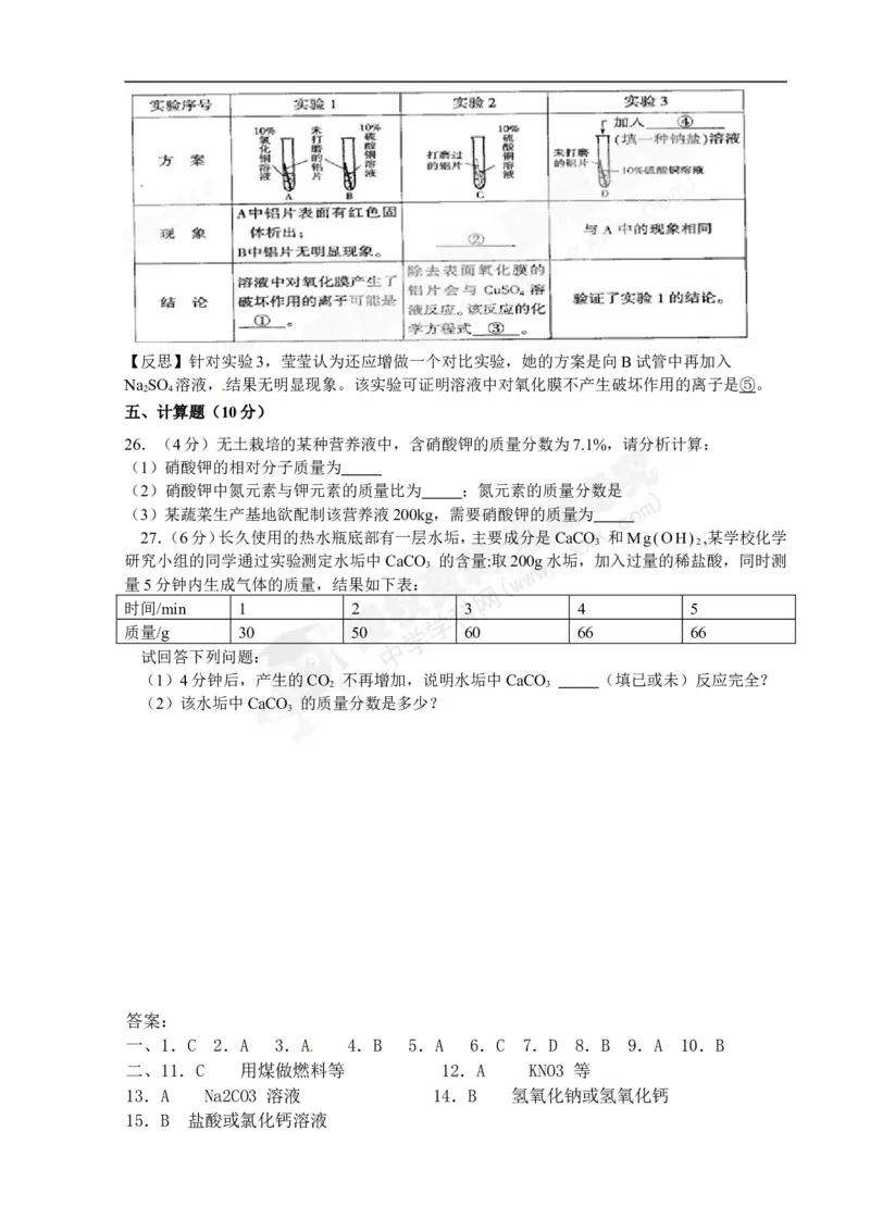 （人教版）九年级下册：第11单元《盐化肥》单元检测卷及答案_初中化学_01.人教版初中化学_01.初中化学课件PPT--教案--试题_初中化学18年试卷_人教版九年级化学下册2018