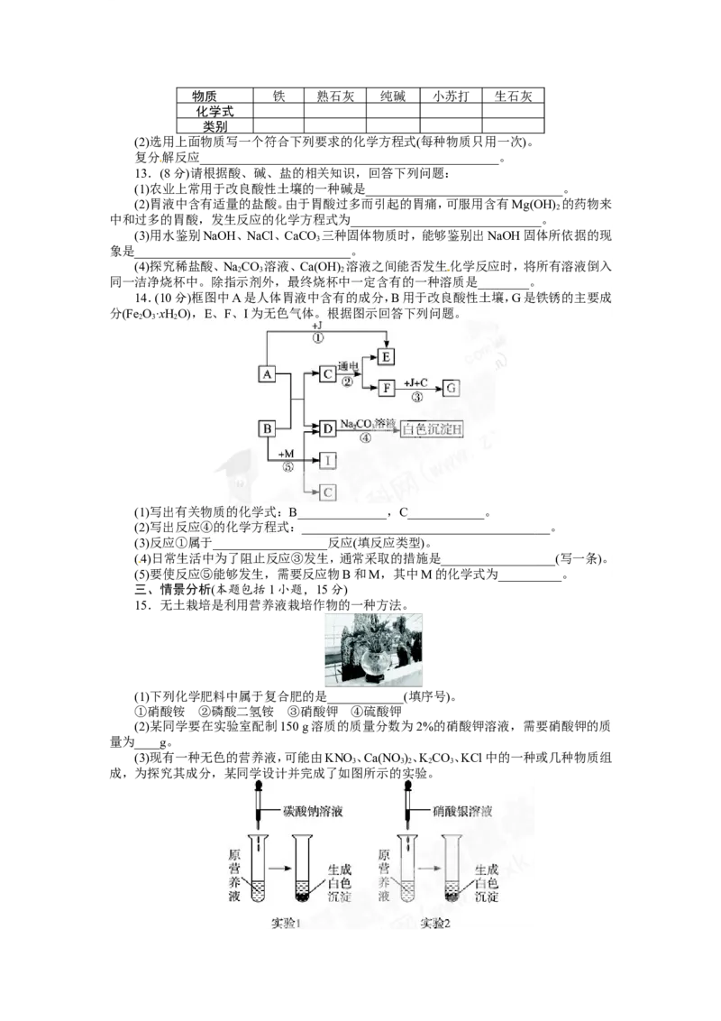 （人教版）九年级下册：第11单元盐化肥单元检测_初中化学_01.人教版初中化学_01.初中化学课件PPT--教案--试题_初中化学18年试卷_人教版九年级化学下册2018