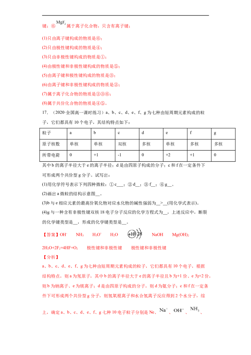 第四章单元复习检测-2020-2021学年高一化学期末复习节节高（人教版2019必修第一册）（解析版）_高化_2025春-人教版高中化学_01新版高中化学必修一_6.期末复习_期末复习讲义