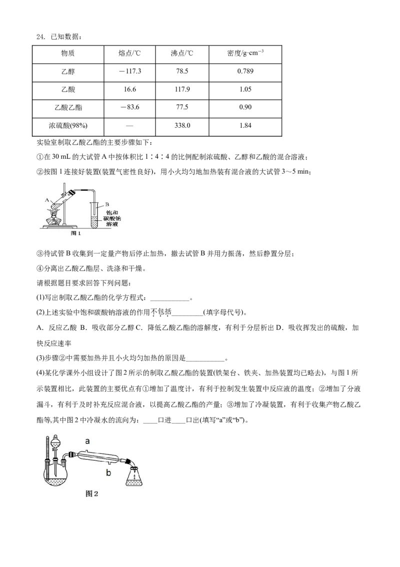 精品解析：山东省济南市山东师范大学附属中学2019-2020学年高一下学期5月学业水平检测化学试题（原卷版）_高化_2025春-人教版高中化学_02新版高中化学必修二_5.试卷习题_期中期末真题
