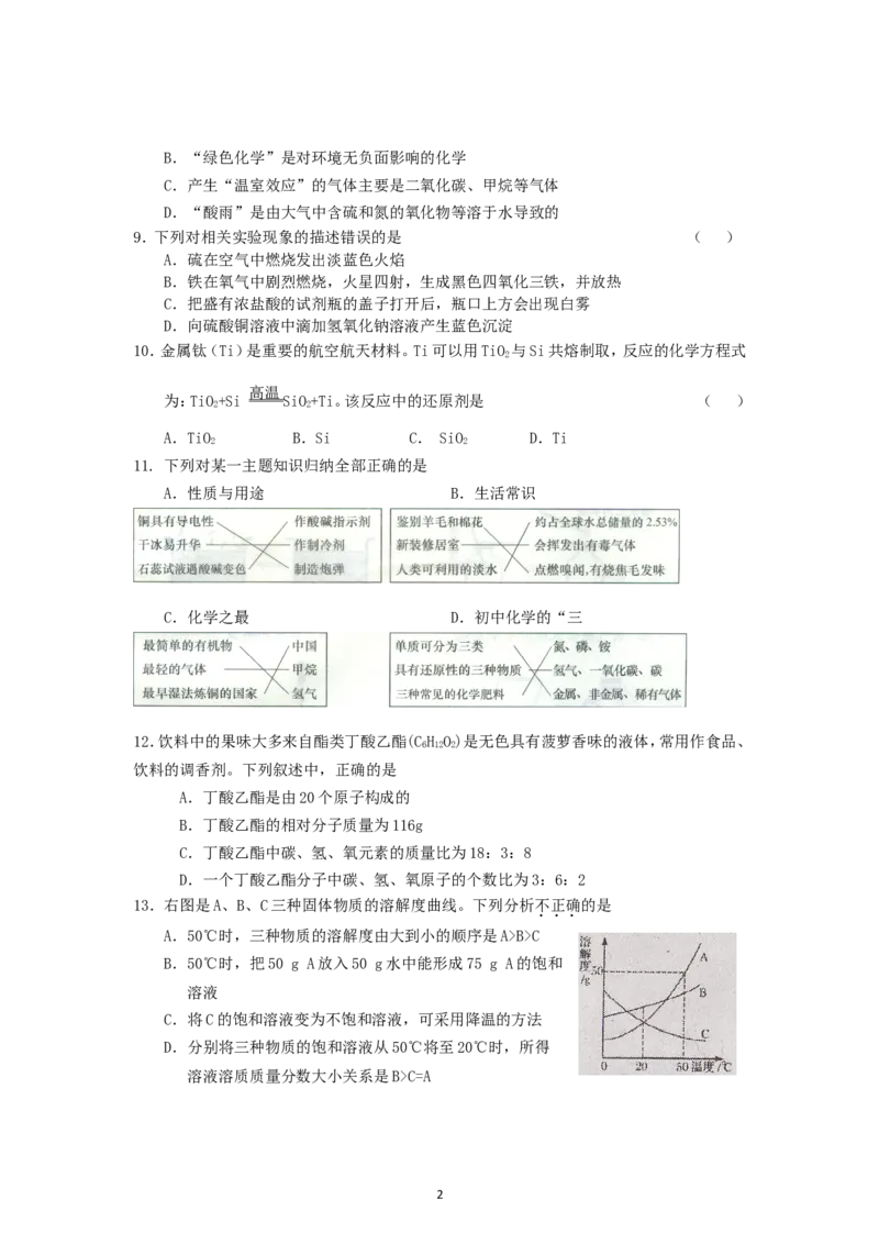 江苏省南京市鼓楼区2014年中考二模化学试卷_初中化学_01.人教版初中化学_01.初中化学课件PPT--教案--试题_初中化学全套_化学试题