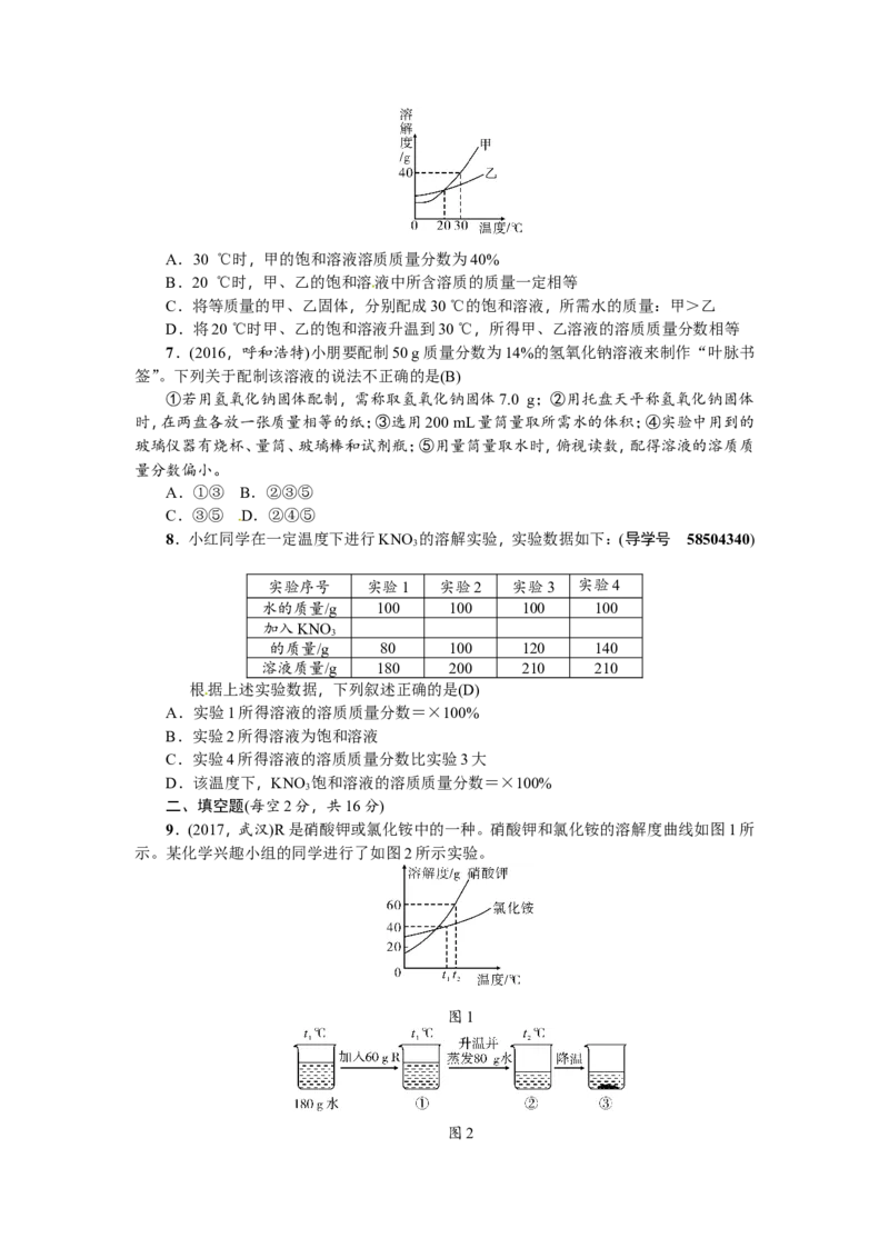 第17讲溶液的浓度_初中化学_01.人教版初中化学_07.初中化学中考总复习_2018年（聚焦新中考）人教版_2018年（聚焦新中考）人教版考点跟踪突破全套（22份打包）