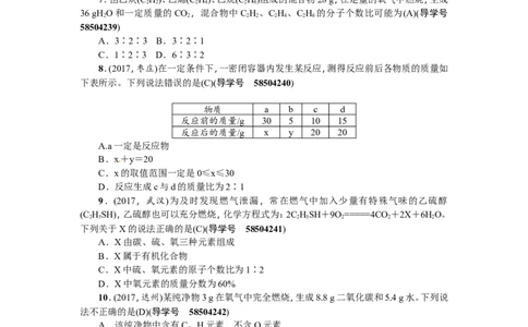 第9讲质量守恒定律_初中化学_01.人教版初中化学_07.初中化学中考总复习_2018年（聚焦新中考）人教版_2018年（聚焦新中考）人教版考点跟踪突破全套（22份打包）