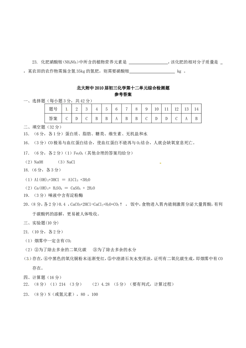 第12单元测试题及答案2_初中化学_01.人教版初中化学_01.初中化学课件PPT--教案--试题_初中化学18年试卷_人教版九年级化学下册2018_2015初中化学九年级下册单元检测