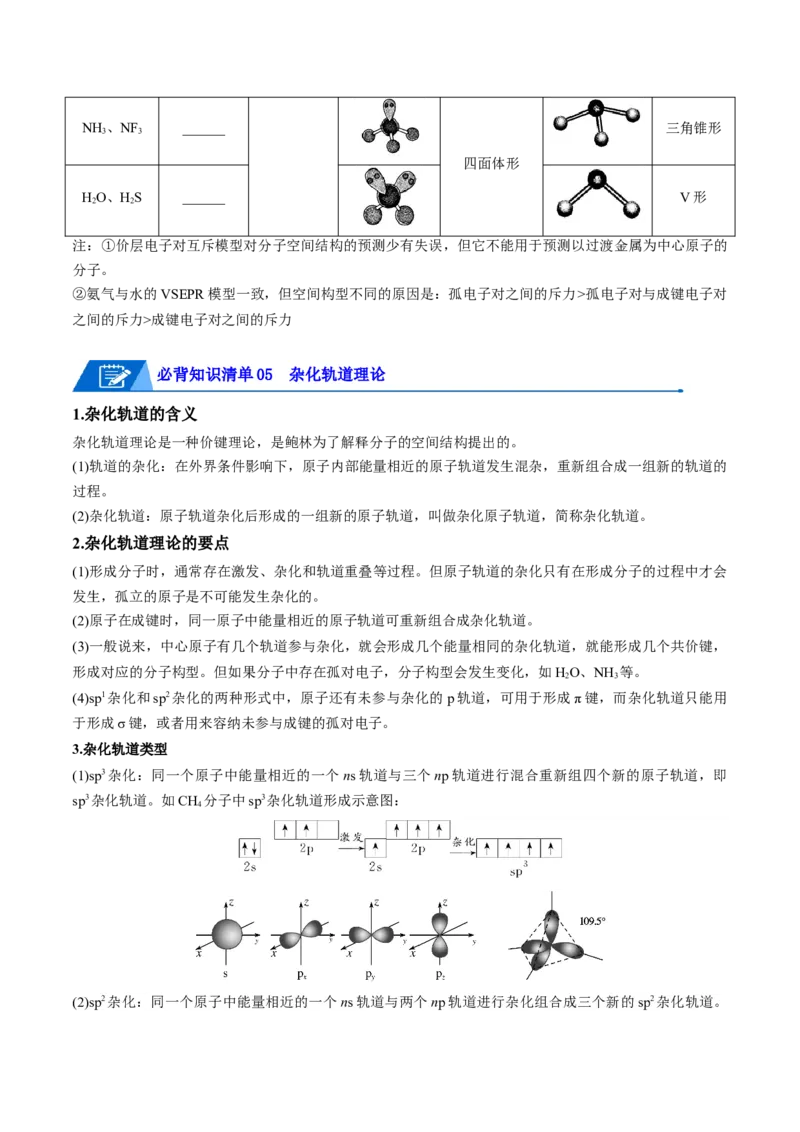 第二章分子结构与性质速记清单-（人教版2019选择性必修2）（学生版）_高化_595801221724高中化学新人教版选择性必修一二三电子版教案PPT课件高中试卷_选择性必修2册（人教版）