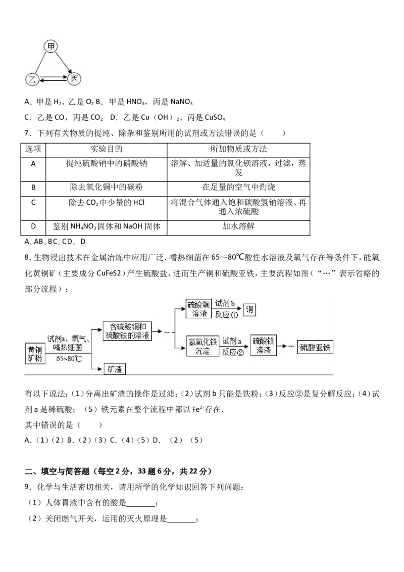 湖北省鄂州市梁子湖区2017届九年级（下）期中化学试卷（解析版）_初中化学_01.人教版初中化学_01.初中化学课件PPT--教案--试题_初中化学18年试卷_人教版九年级化学下册2018