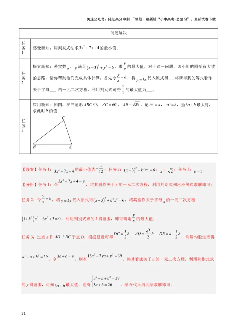 2025年中考数学几何模型综合训练（通用版）专题40最值模型之代数法求最值模型（基本不等式与判别式法、函数法）（教师版）_02中考总复习（2026版更新中）_02-数学-中考总复习
