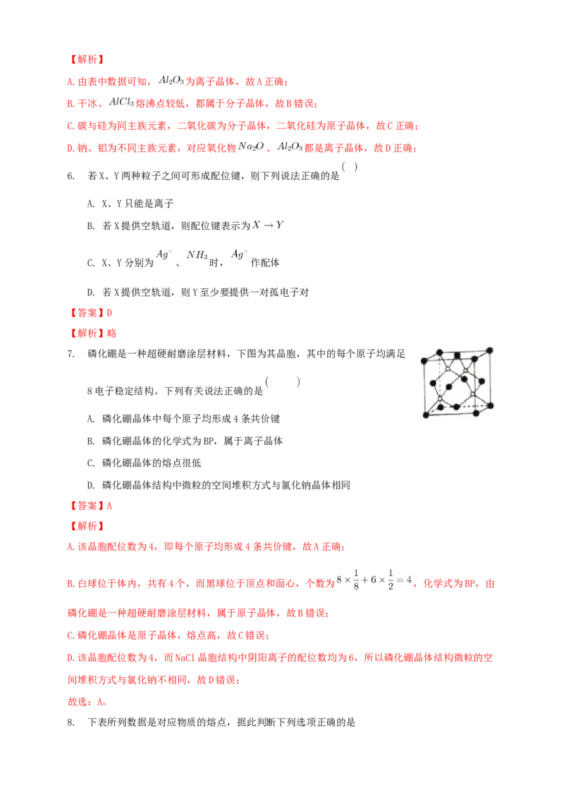 第三章章末检测-练习-2020-2021学年下学期高二化学同步精品课堂(新教材人教版选择性必修2)（解析版）_高化_2025春-人教版高中化学_04新版高中化学选择性必修2_04课件+教案+学案+习题_习题
