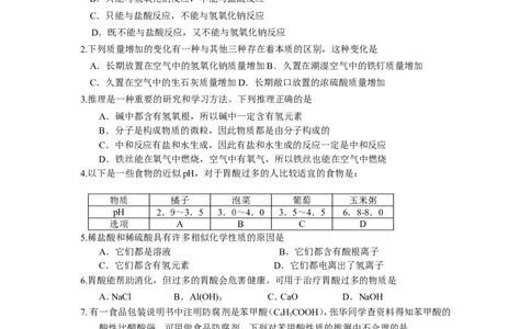 第10单元酸和碱单元检测题及答案2_初中化学_01.人教版初中化学_01.初中化学课件PPT--教案--试题_初中化学全套_化学试题_化学：人教版九年级下册各单元测试题及答案（58份）