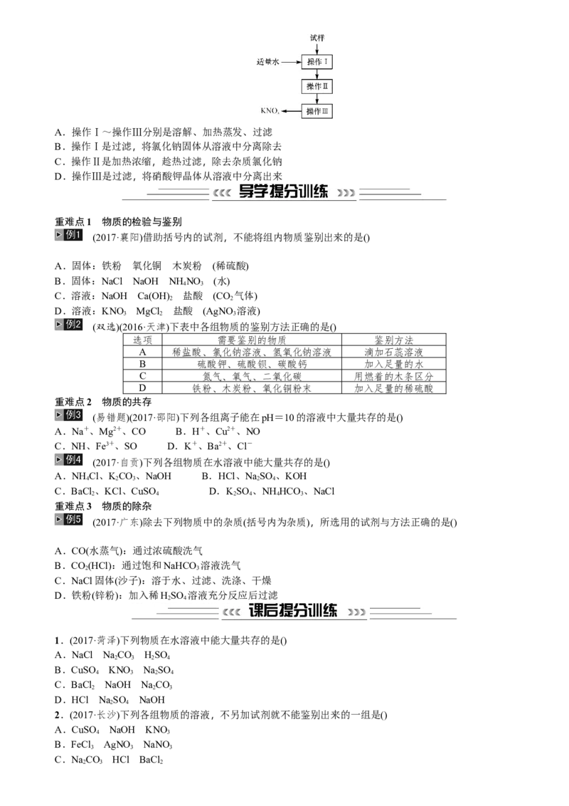 第17讲物质的检验、鉴别、共存与除杂_初中化学_01.人教版初中化学_07.初中化学中考总复习_2018年中考化学一轮复习课件+测试