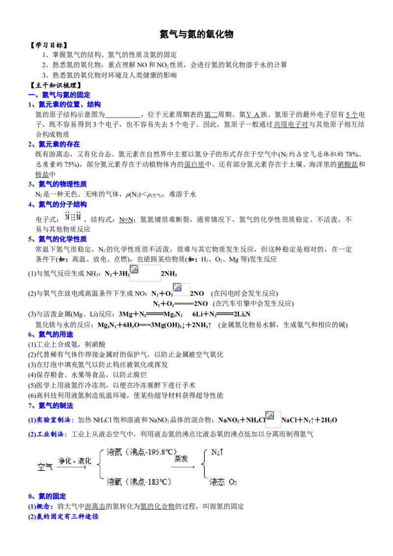课时5.2.1氮气与氮的氧化物-2020-2021学年高一化学必修第二册精品讲义（新教材人教版）_高化_2025春-人教版高中化学_02新版高中化学必修二_7.精品讲义