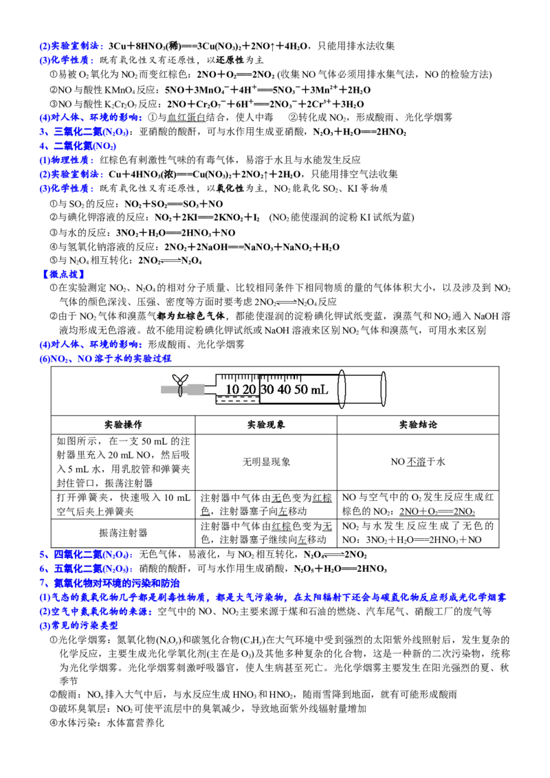 课时5.2.1氮气与氮的氧化物-2020-2021学年高一化学必修第二册精品讲义（新教材人教版）_高化_2025春-人教版高中化学_02新版高中化学必修二_7.精品讲义