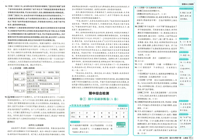上分卷七下人教版语文答案_新人教版七下语文学习资料包_13.配套教辅练习_2025版《初中上分卷》语文7下