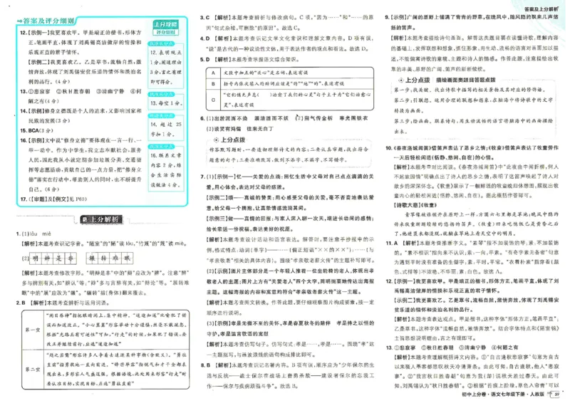 上分卷七下人教版语文答案_新人教版七下语文学习资料包_13.配套教辅练习_2025版《初中上分卷》语文7下