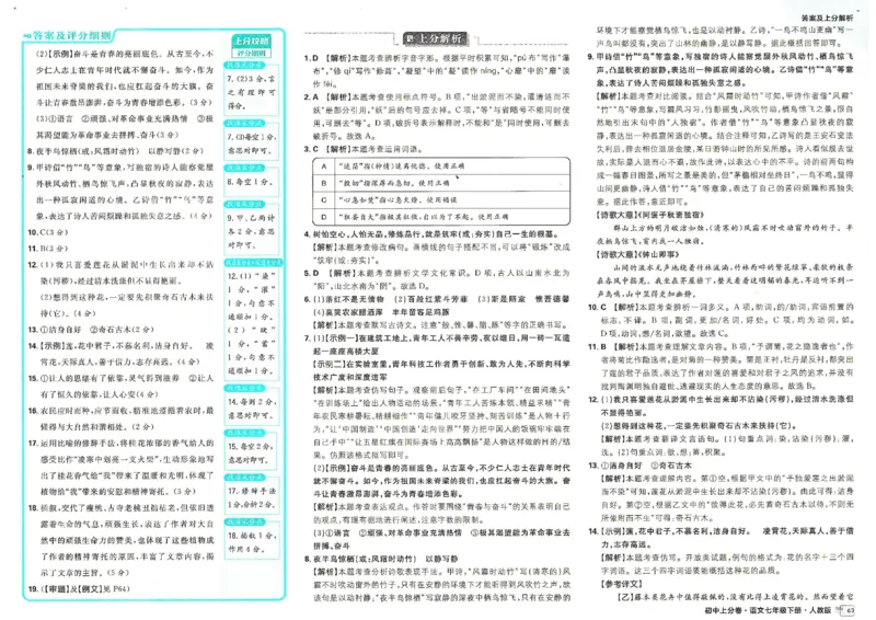 上分卷七下人教版语文答案_新人教版七下语文学习资料包_13.配套教辅练习_2025版《初中上分卷》语文7下