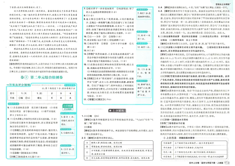 上分卷七下人教版语文答案_新人教版七下语文学习资料包_13.配套教辅练习_2025版《初中上分卷》语文7下