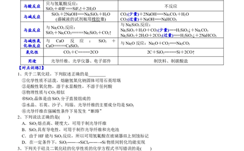 课时5.3.1硅和二氧化硅-2020-2021学年高一化学必修第二册精品讲义（新教材人教版）_高化_2025春-人教版高中化学_02新版高中化学必修二_7.精品讲义