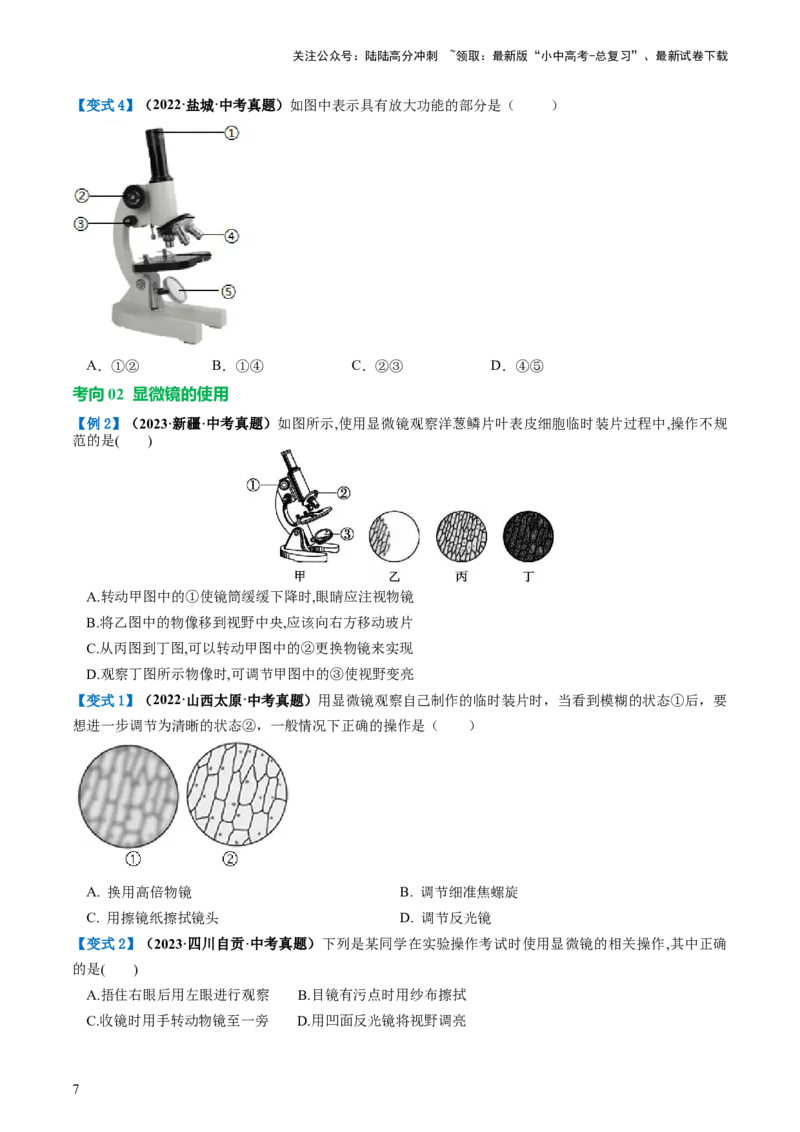 专题02细胞是生命活动的基本单位（讲义）（原卷版）_02中考总复习（2026版更新中）_08-生物-中考总复习_2024年中考复习资料_一轮复习_❤2024年中考生物一轮复习讲练测（全国通用）_讲义