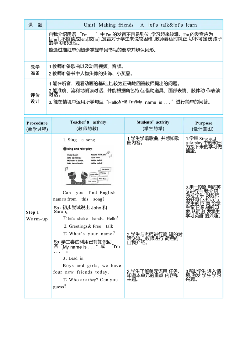 Unit1MakingfriendsPartAlet'stalk&let'slearn大单元整体教学设计_26春四年级上下册人教版_四上英语合集人教版PEP英语四年级上册新教材（教学视频+课件+动画+音频+练习+教案）_Unit1